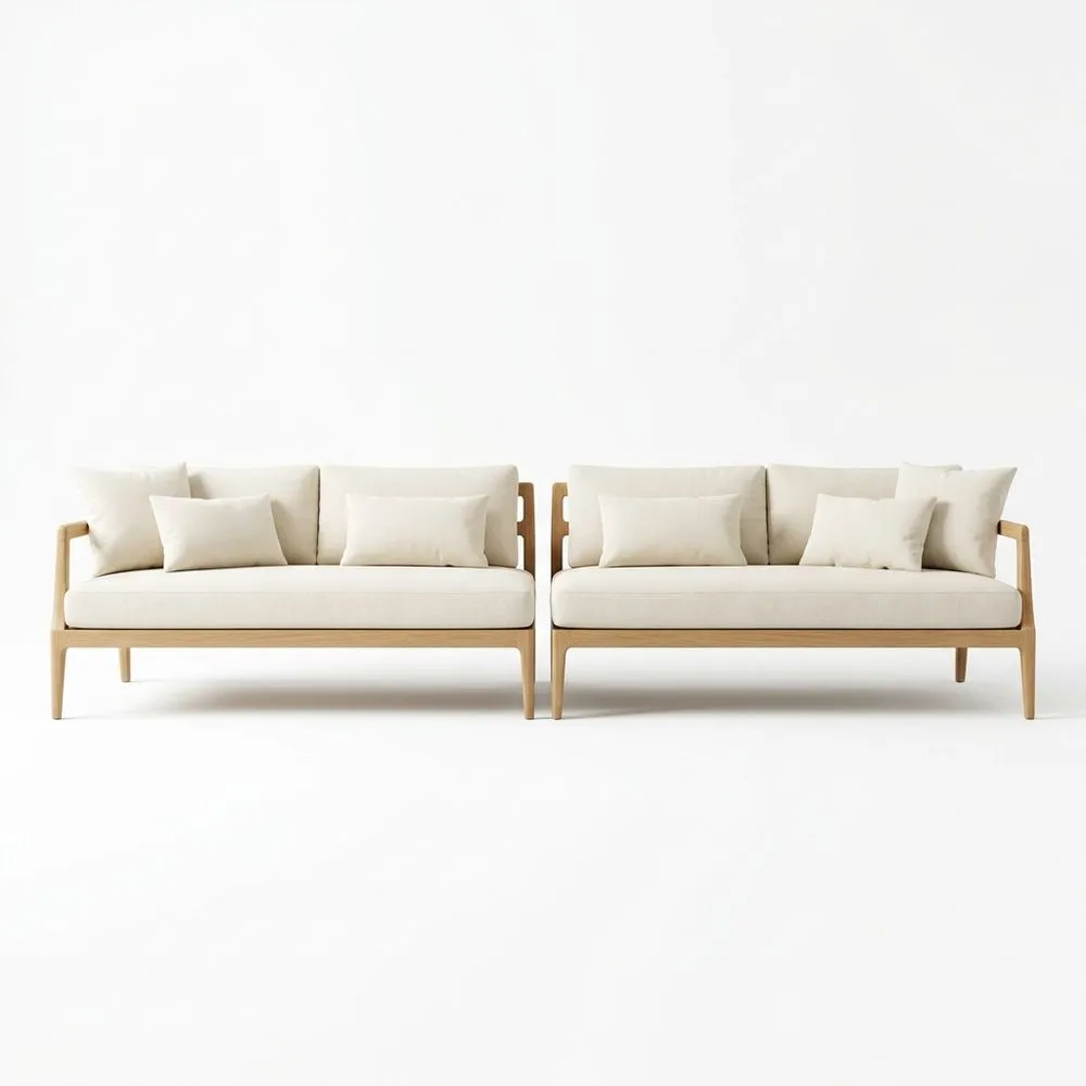 Conjunto de Sofás de Dos Plazas Marco de Roble y Cojines Beige