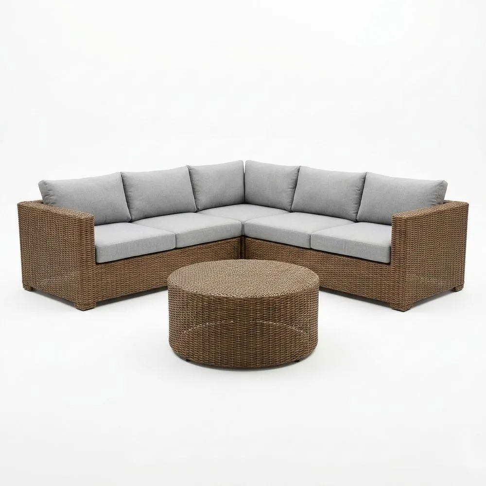 Juego de Sofá Seccional Esquina Ratán Sintético Cojines Grises