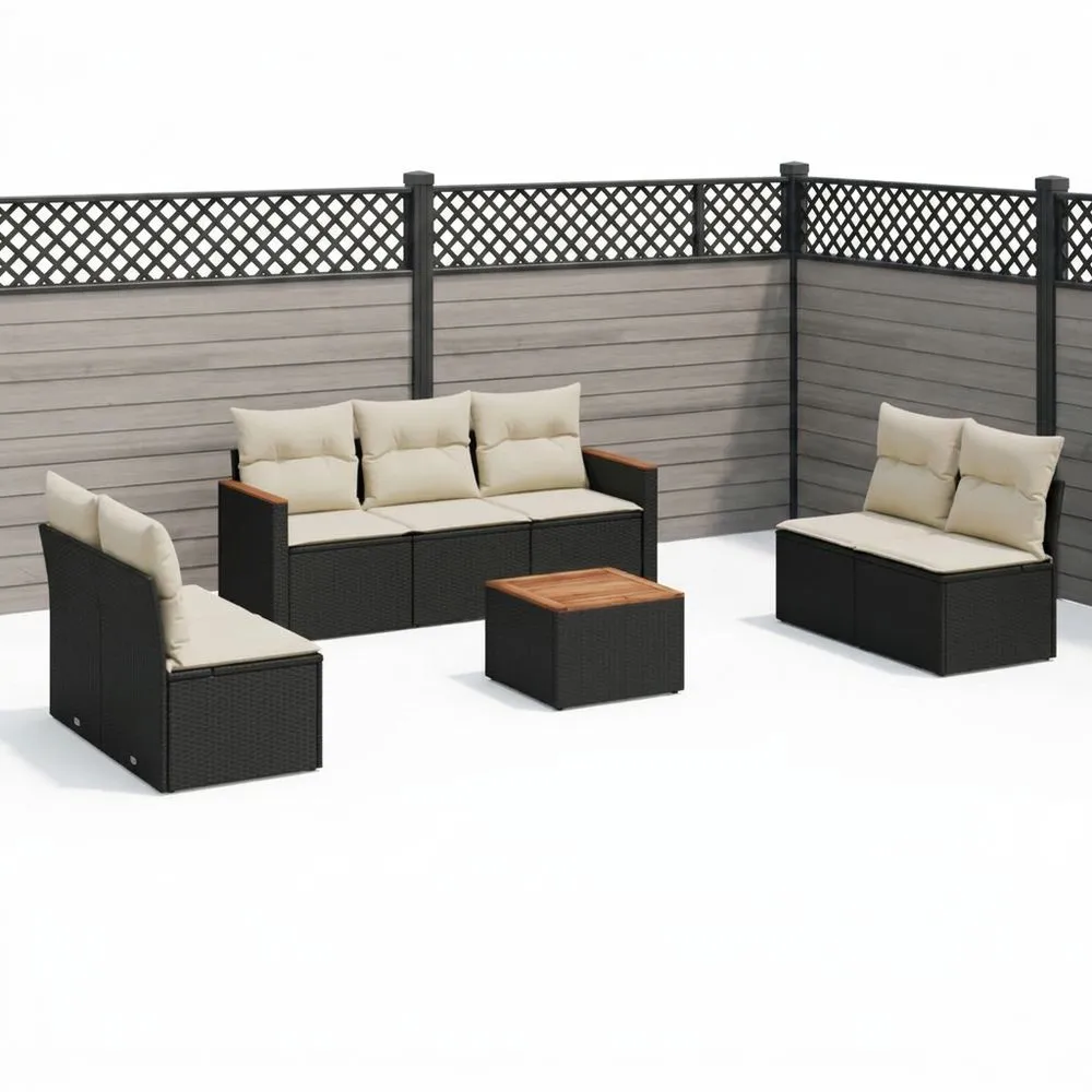 Conjunto de Muebles de Ratán Sintético Negro con Cojines de Poliéster Beige