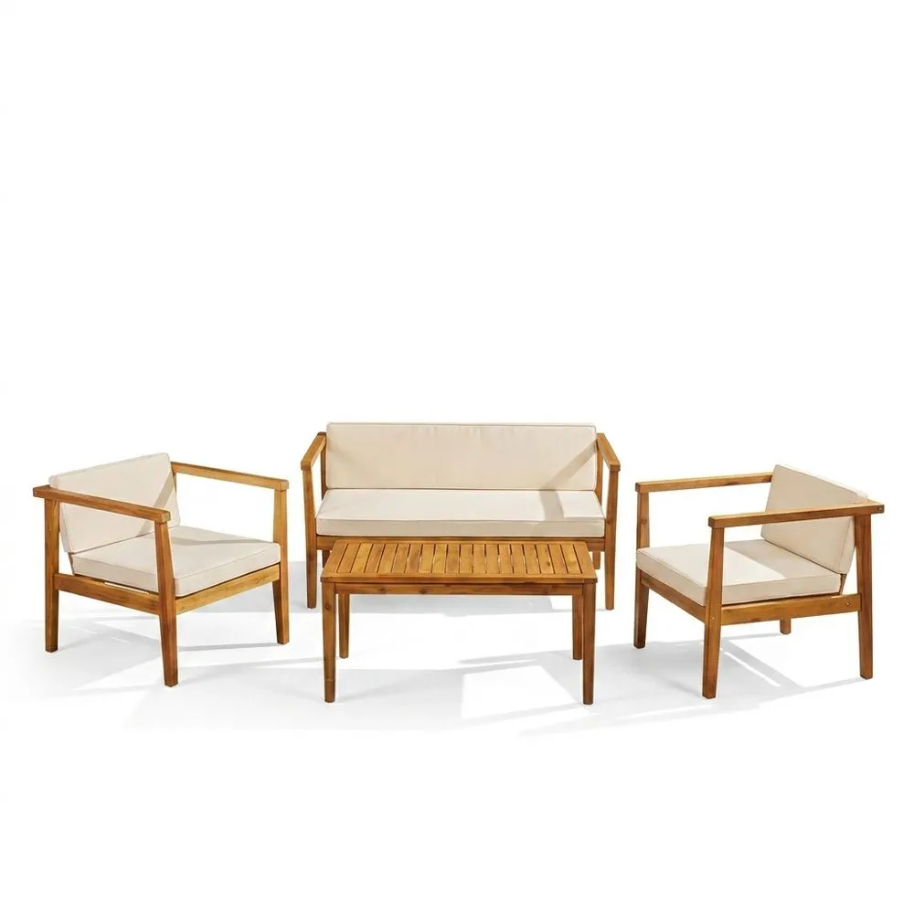 Conjunto de muebles de jardín madera acacia y poliéster crema