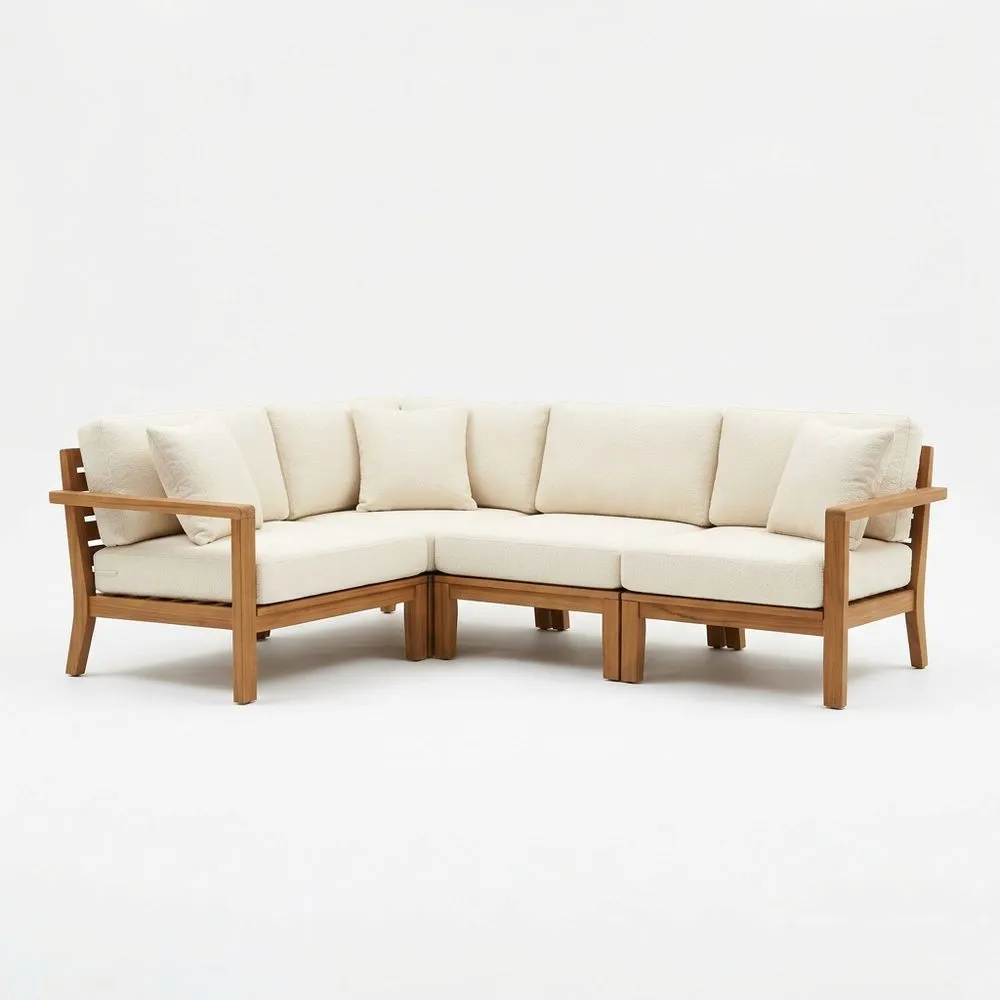 Sofá esquinero de madera maciza con cojines de poliéster beige 260(largo)x200(ancho)x75(alto) cm