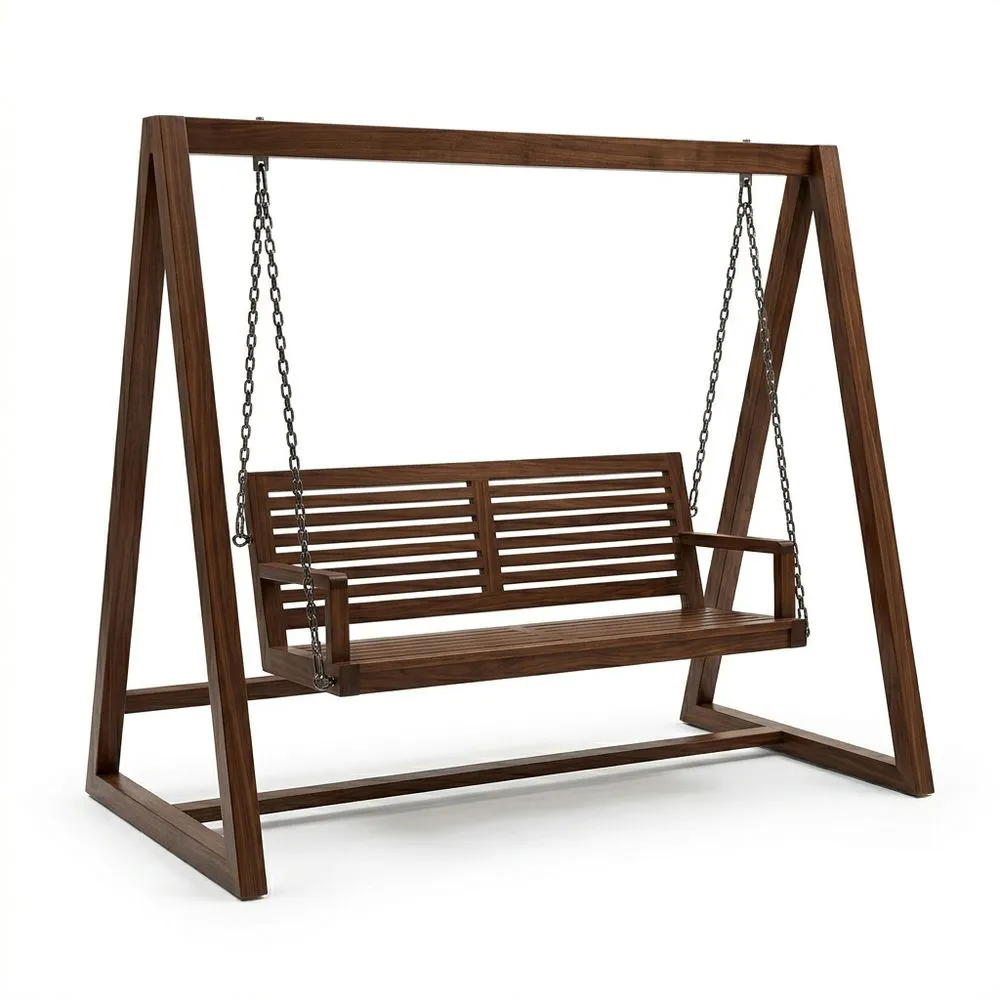 Columpio de madera maciza de acacia con cadenas de acero galvanizado 180x150x200 (longitud x anchura x altura) cm