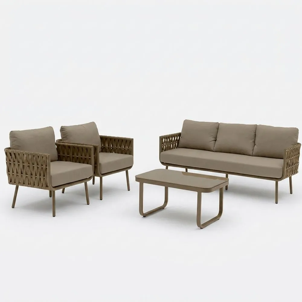 Juego de Muebles de Jardín de Aluminio y Rattan Sintético con Cojines Marrón