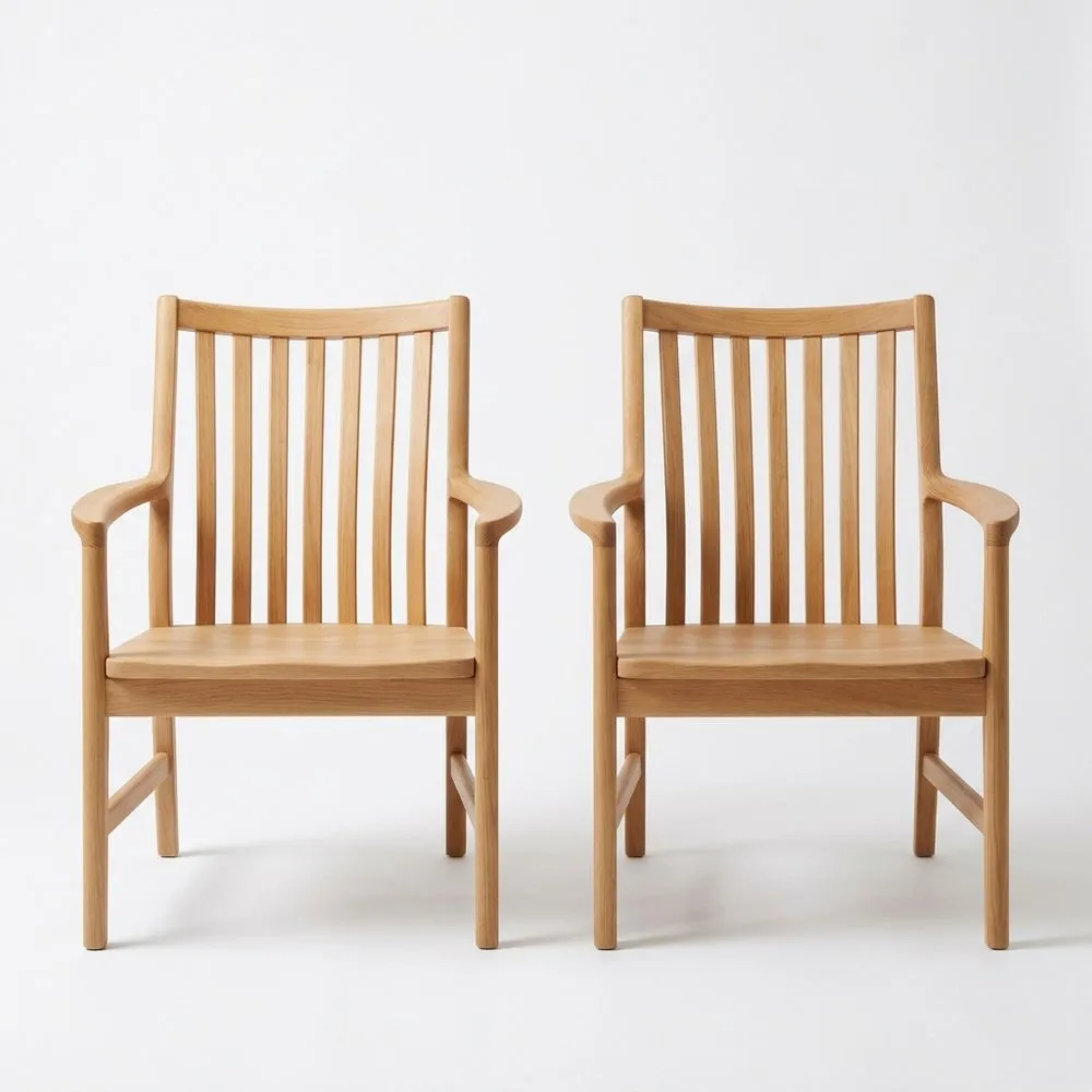 Conjunto de 2 sillas de madera de roble con respaldo y brazos