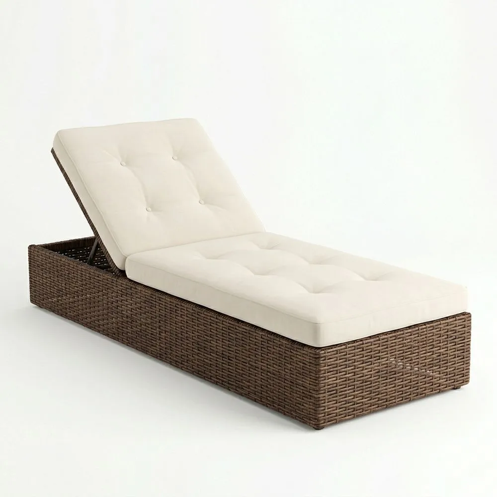 Tumbona de ratán sintético marrón con cojín crema ajustable