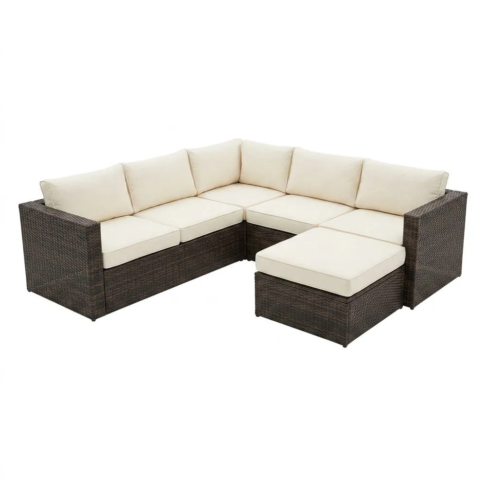 Sofá Esquinero de Ratán Sintético Cojines Crema 250(largo)x180(ancho) cm