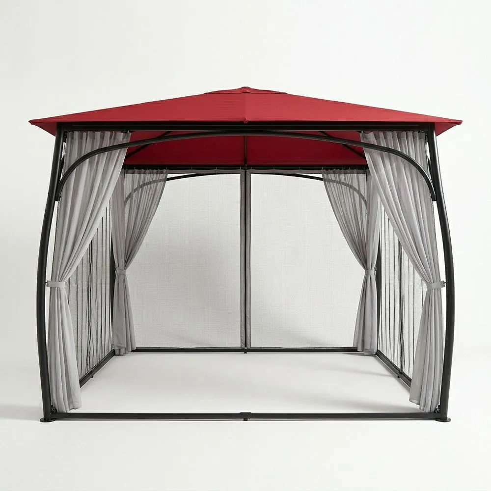 Pabellón Exterior de Acero y Poliéster Rojo 3x3 m