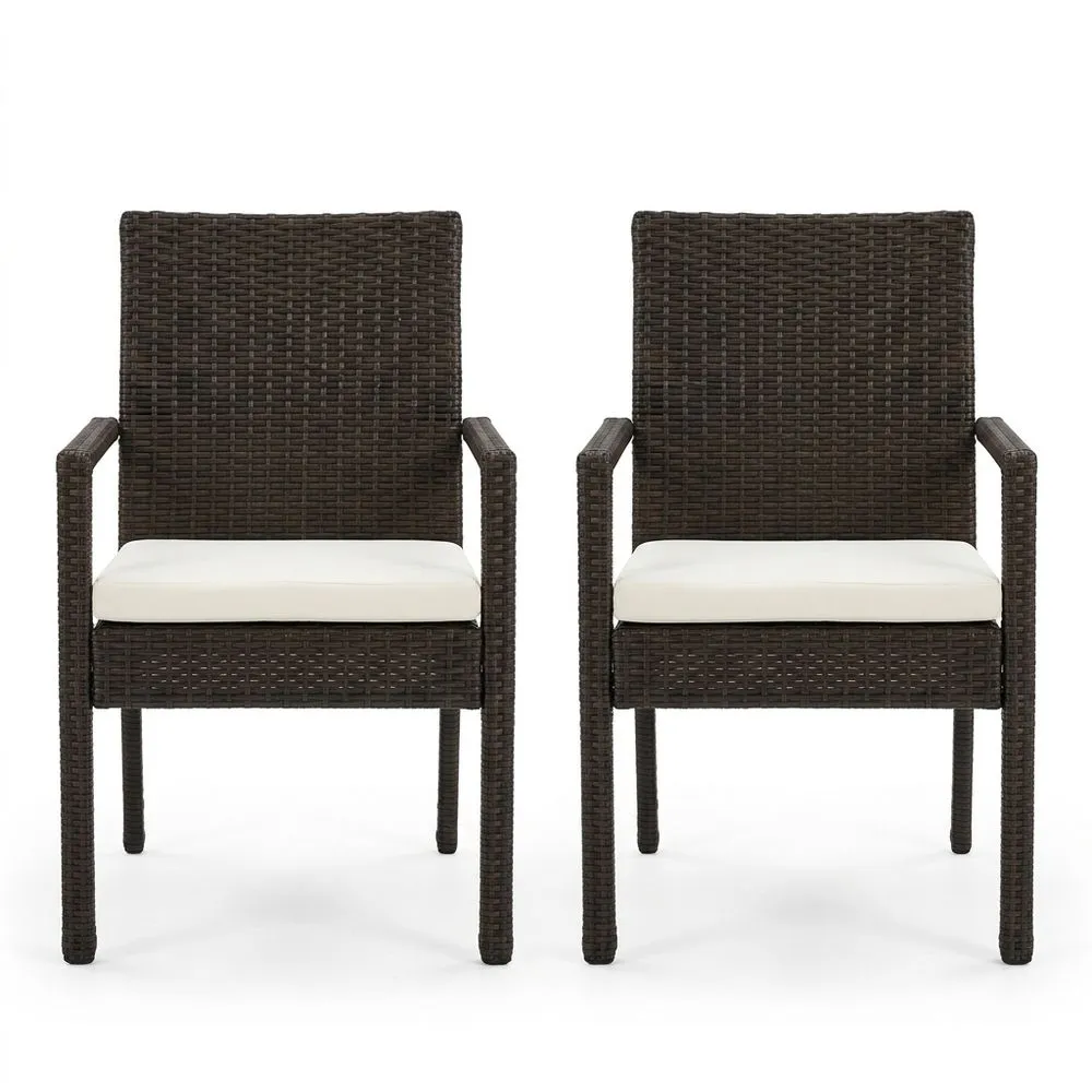 Juego de 2 sillas de ratán sintético con cojín crema