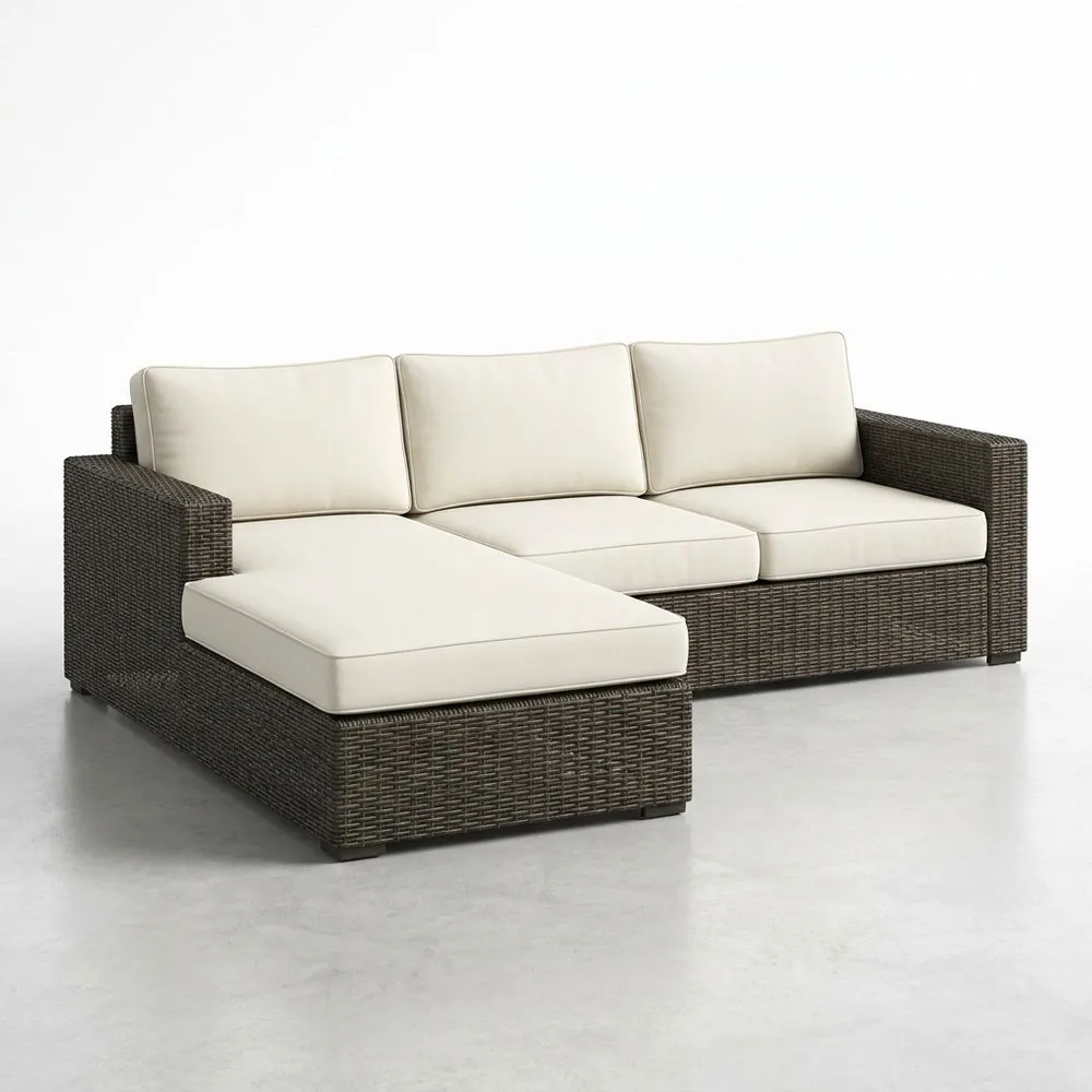 Sofá seccional de esquina para exteriores mimbre sintético Marrón oscuro/Beige