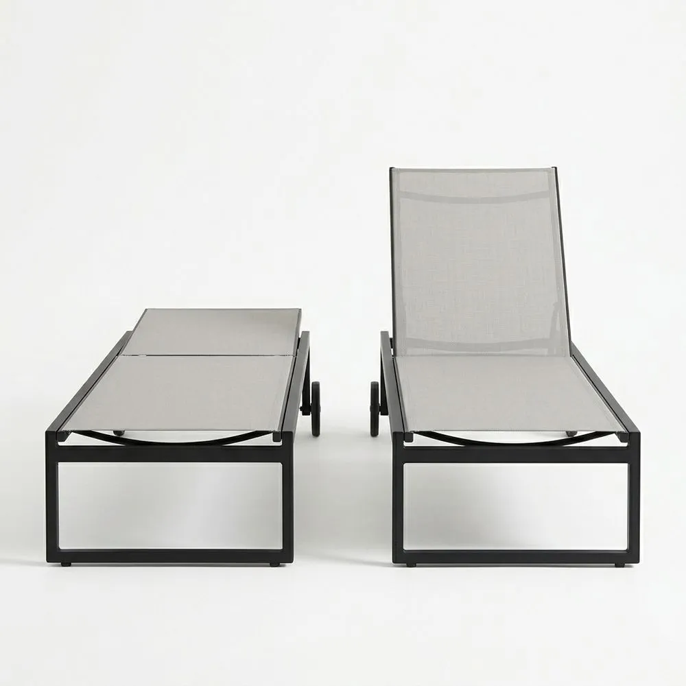 Tumbonas de Aluminio y Textilene Negro 200x65x35 (largo x ancho x alto) cm Conjunto de 2