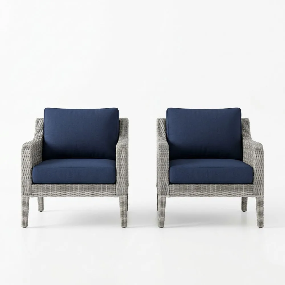 Sillones de Ratán con Cojines Azul Oscuro
