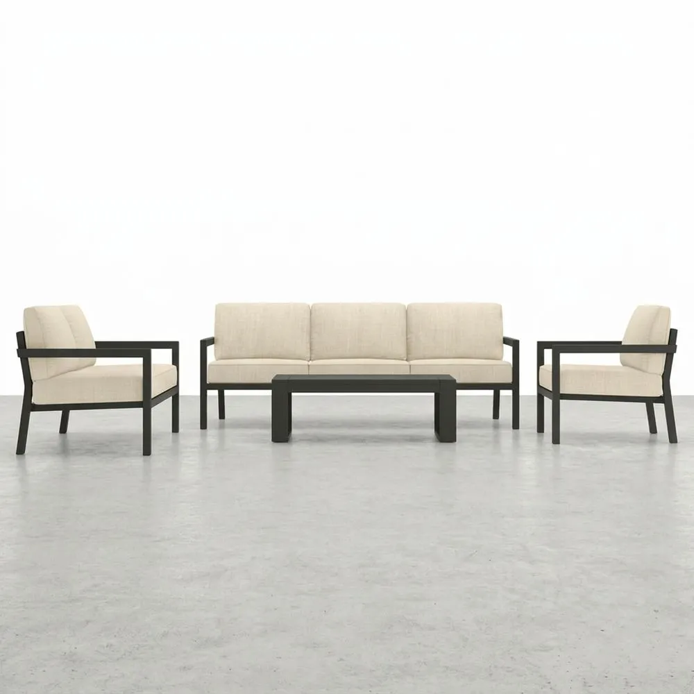 Conjunto de muebles de jardín de aluminio con cojines de poliéster crema