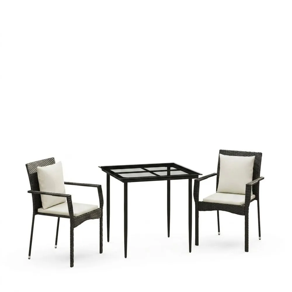 Conjunto de jardín mesa de vidrio templado y sillas de ratán sintético