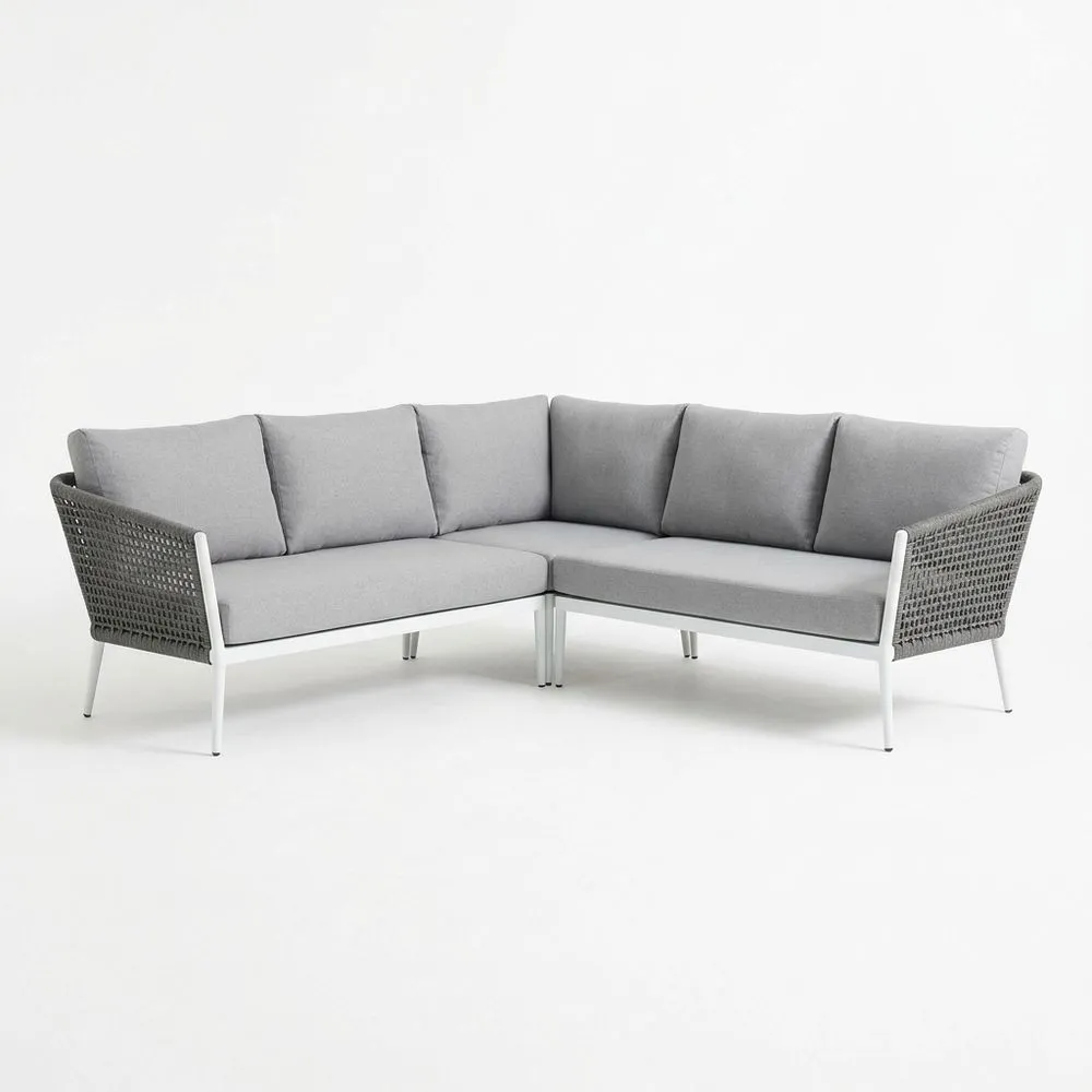 Sofá Esquinero de Jardín en Aluminio y Ratán Sintético Gris