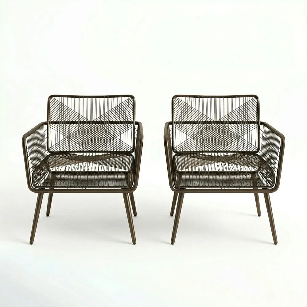 Conjunto de 2 Sillones de Exterior de Acero Marrón