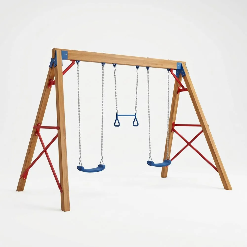 Columpio Infantil de Madera de pino tratado y acero galvanizado con 3 Asientos