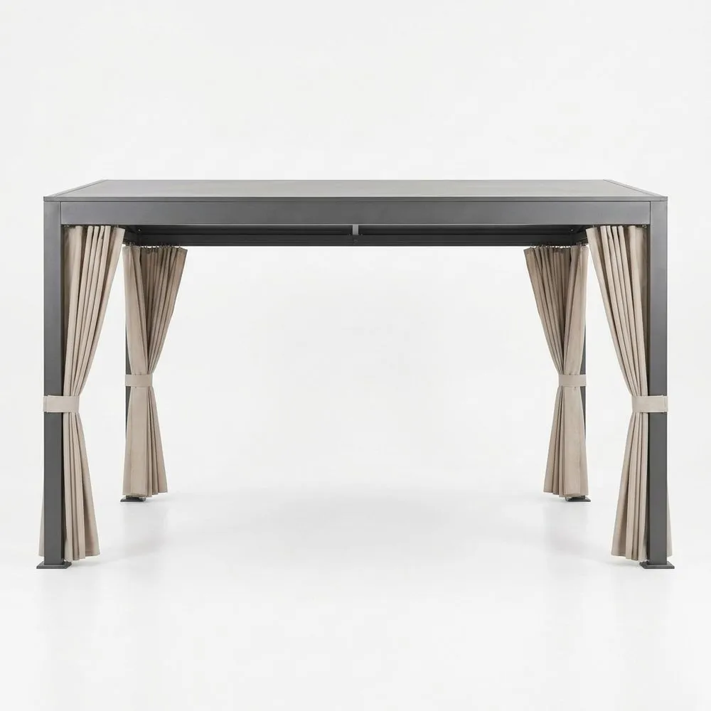 Pérgola de Aluminio con Cortinas de Poliéster Gris y Beige 300x400x300 (largo x ancho x alto) cm