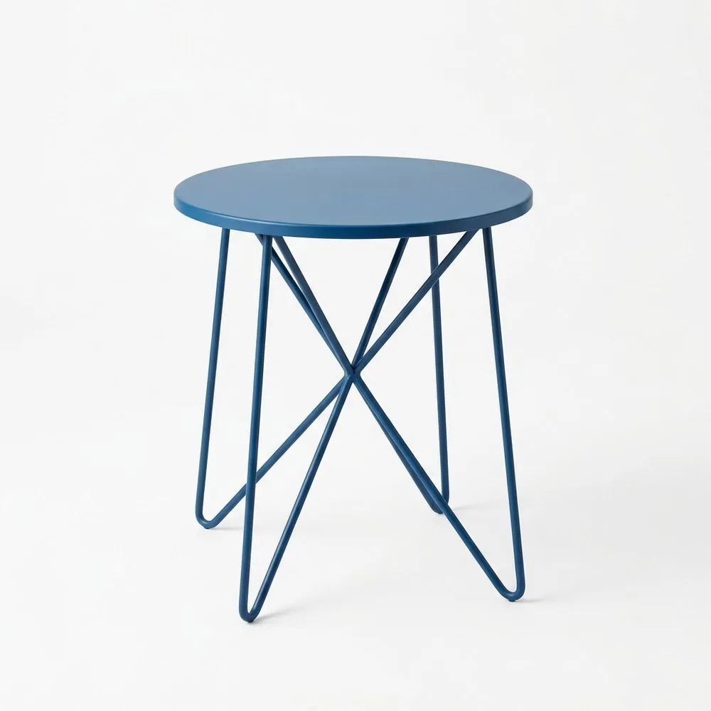 Mesa auxiliar de acero con pintura en polvo azul 40 (diámetro) x 50 (altura) cm