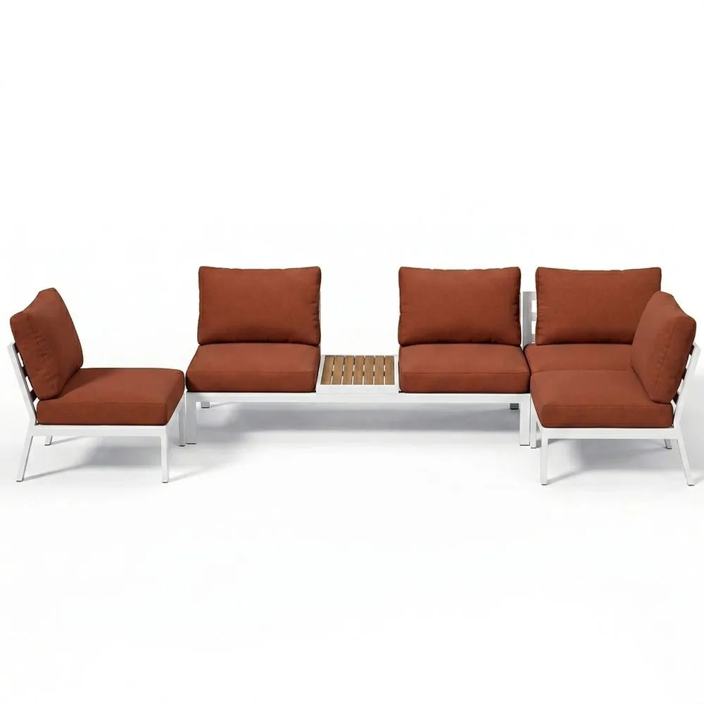 Sofá Modular Exterior Aluminio Cojines Poliéster Marrón