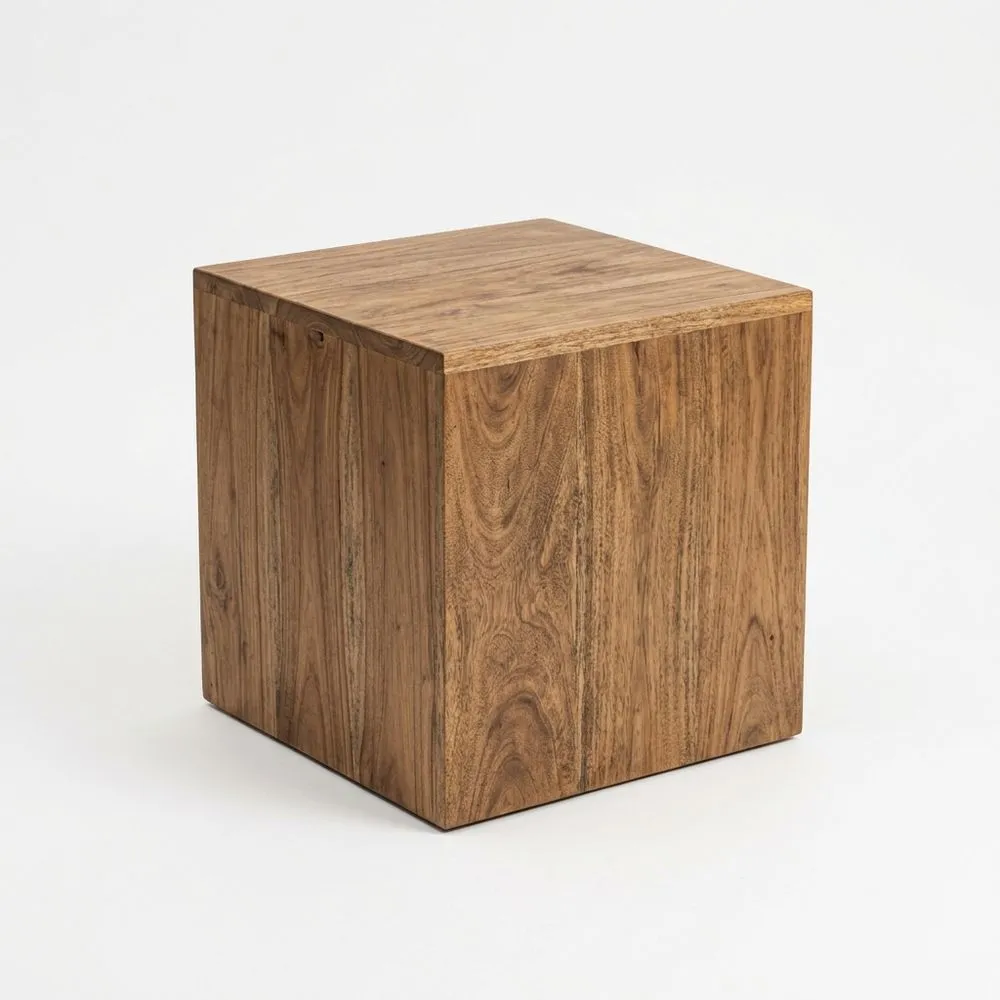 Mesa auxiliar de cubo en madera de acacia sólida marrón 40x40x40 (longitud x ancho x altura) cm