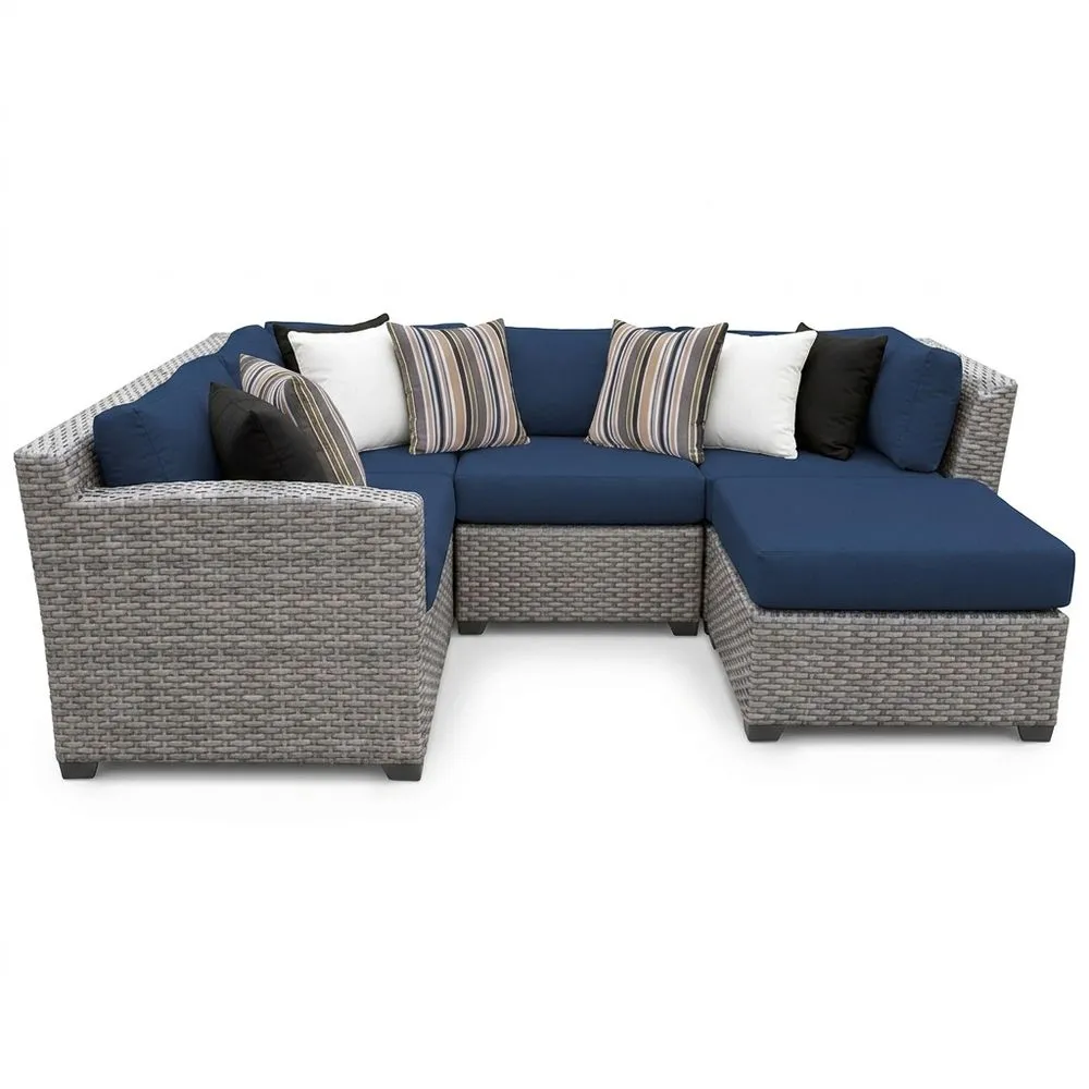 Sofá Seccional Esquinero de Ratán Sintético Azul