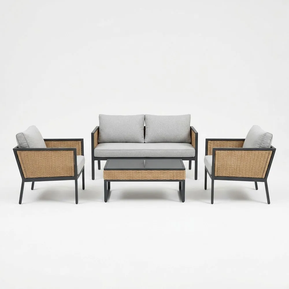 Conjunto de muebles de jardín 4 piezas ratán sintético acero gris