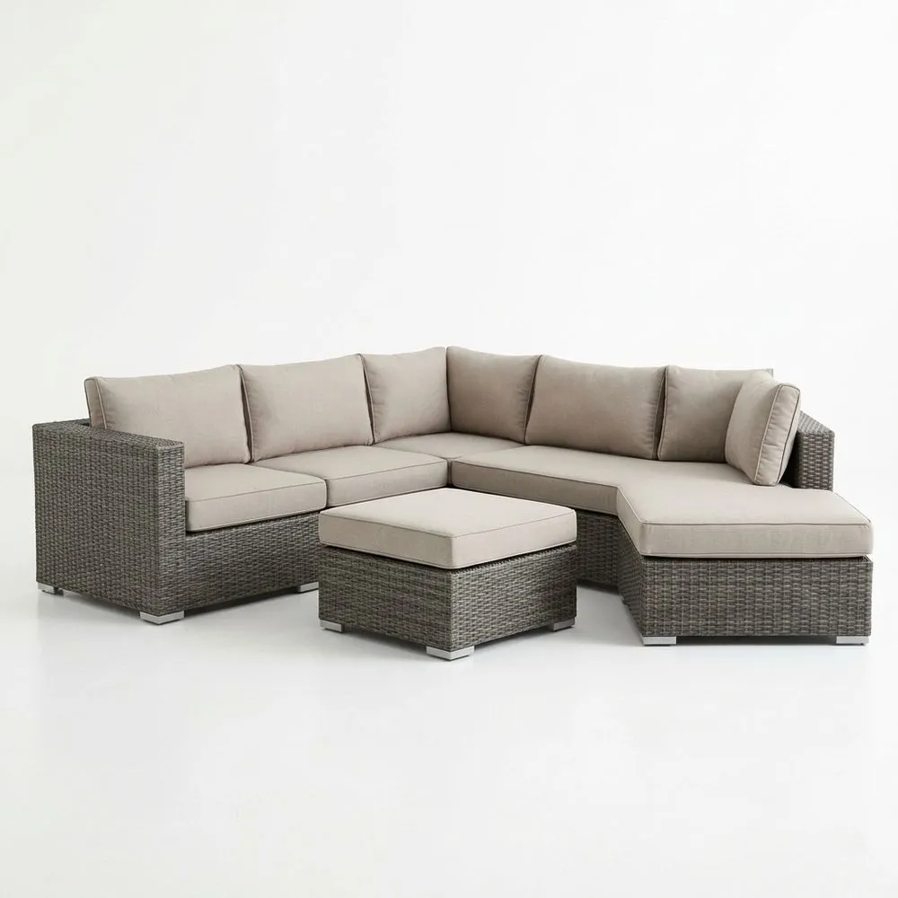 Juego de Sofá de Esquina de Ratán Sintético Beige