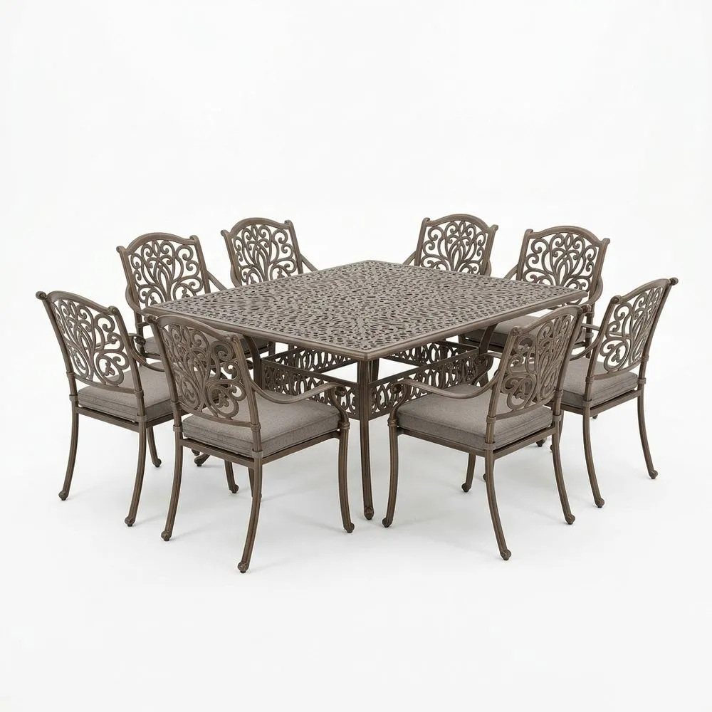 Juego de comedor exterior de aluminio bronce 8 plazas