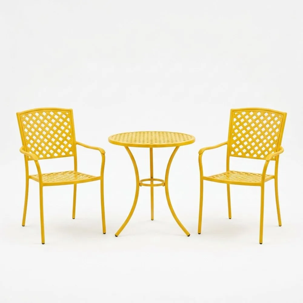 Conjunto de Mesa Redonda y Sillas en Aluminio Amarillo para Exteriores