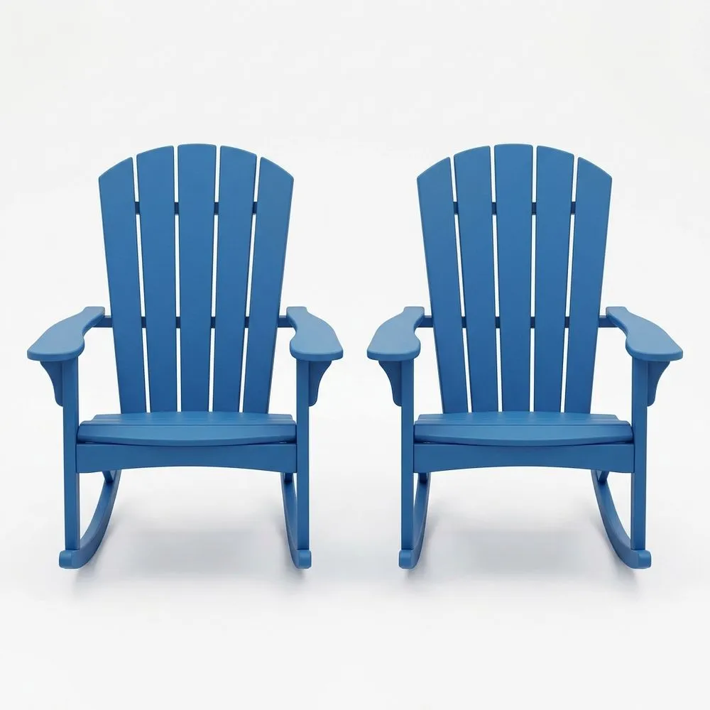 Juego de 2 mecedoras de polietileno azul para exterior