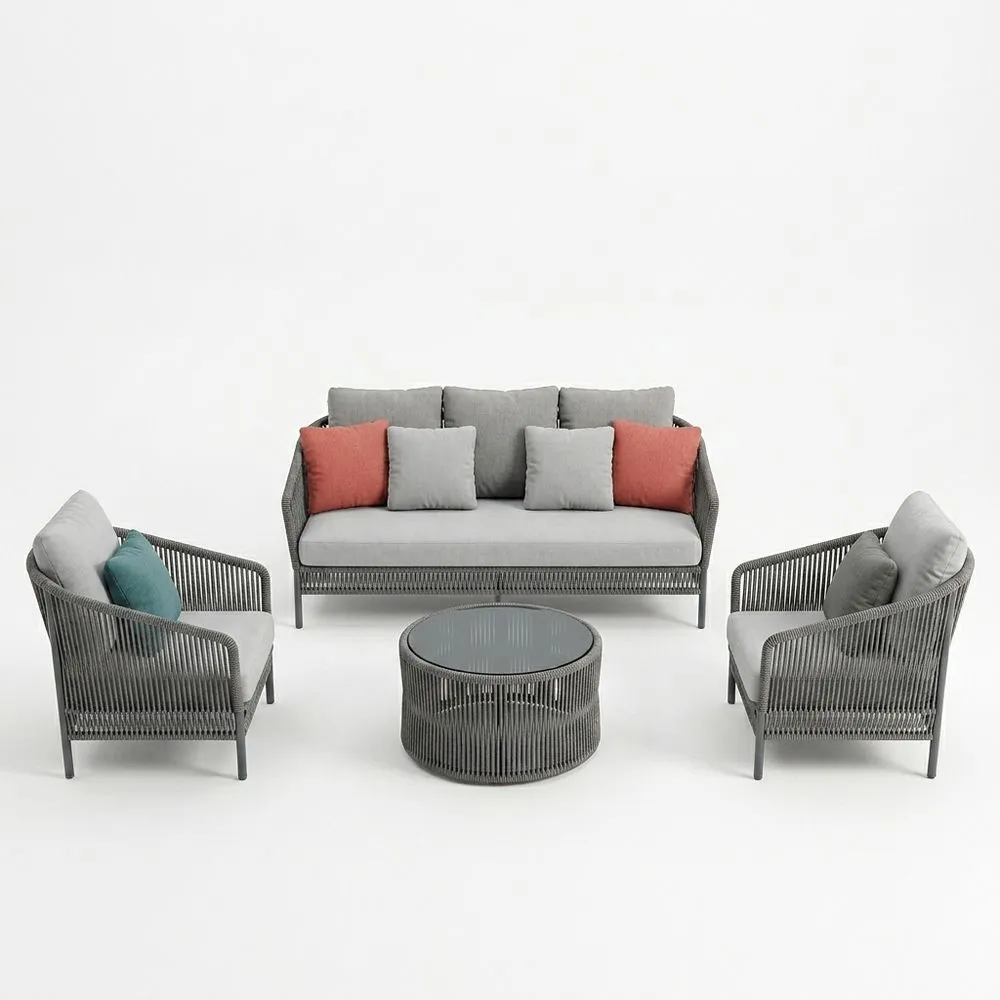 Conjunto de Muebles de Jardín de Aluminio y Cuerda Sintética Gris con Cojines Multicolor