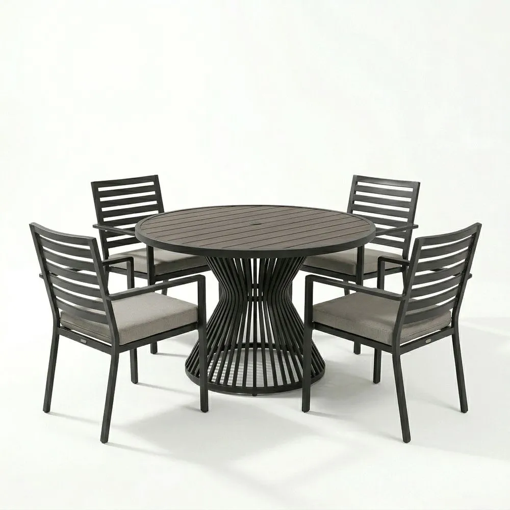 Conjunto de Comedor Exterior de Aluminio Marrón con Mesa Redonda y 4 Sillas