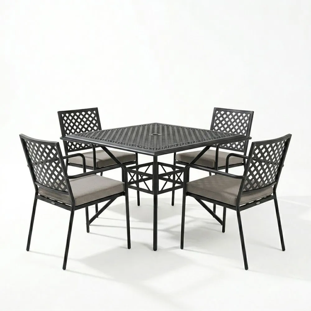 Conjunto de Mesa y Sillas de Aluminio para Exterior, 5 Piezas, Negro y Gris