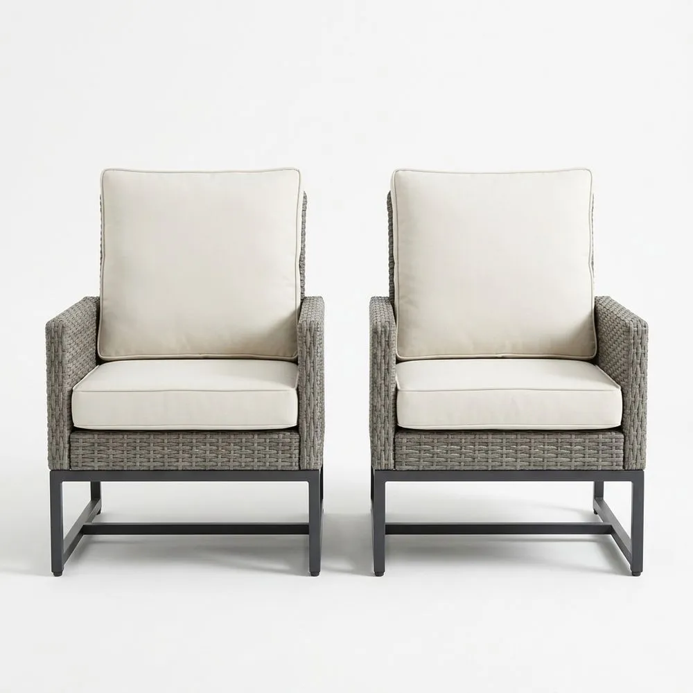 Juego de Sillas de Jardín de Ratán Sintético Gris con Cojines Beige