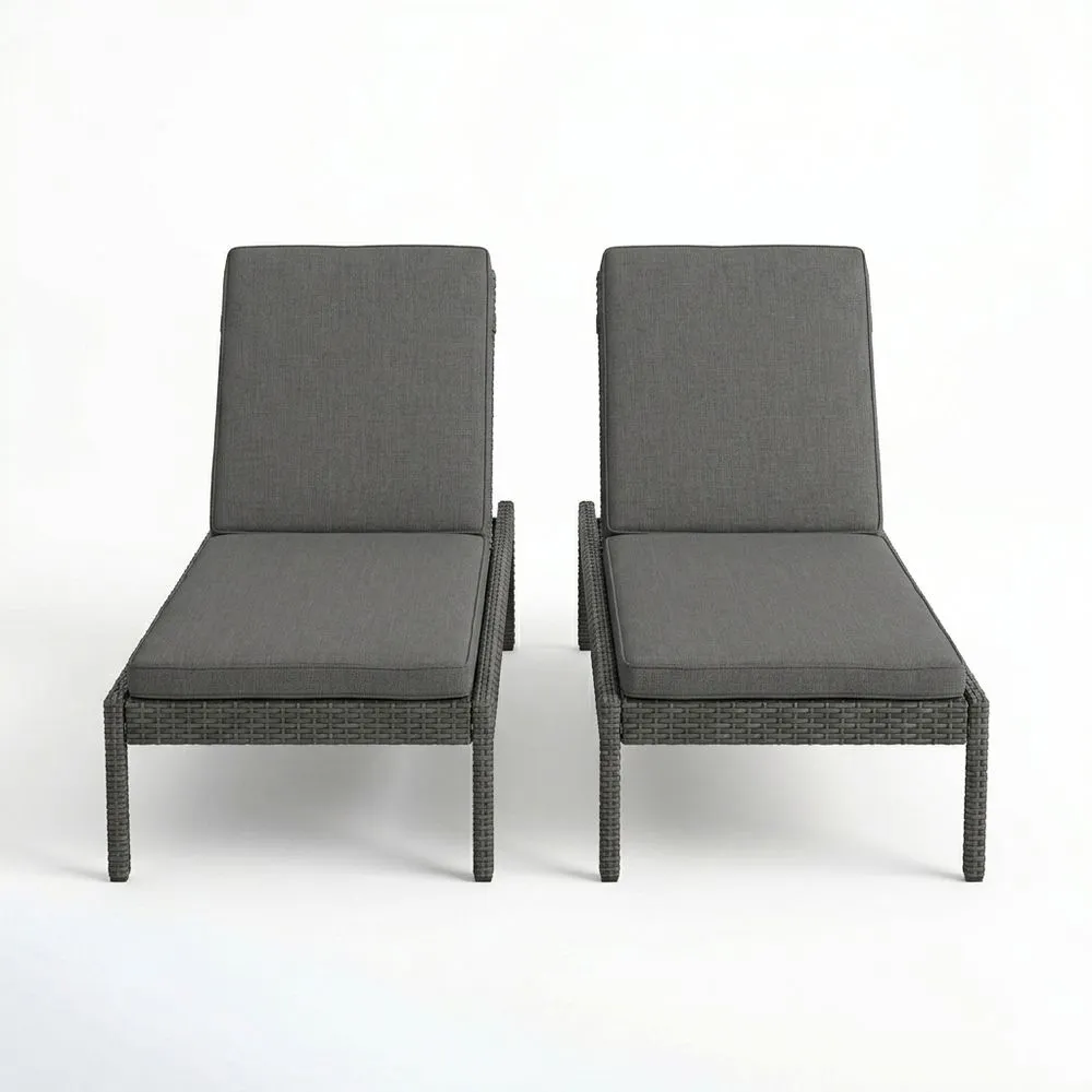Juego de 2 tumbonas de ratán gris con cojines ajustables