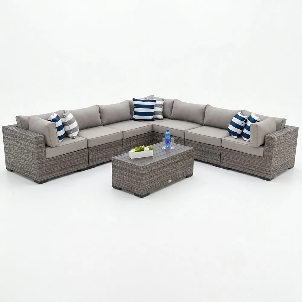 Conjunto de sofá modular de ratán con cojines gris de 6 piezas para exterior