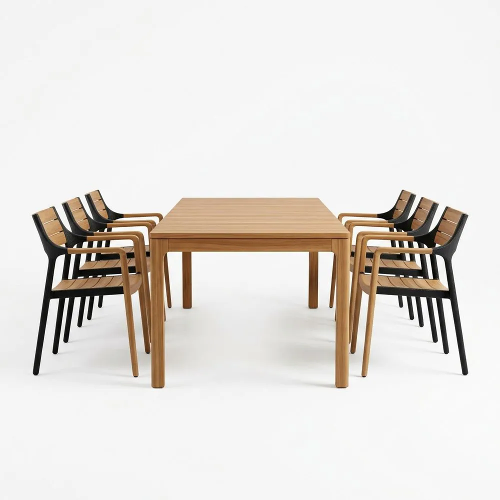 Conjunto de comedor exterior de madera de teca y plástico