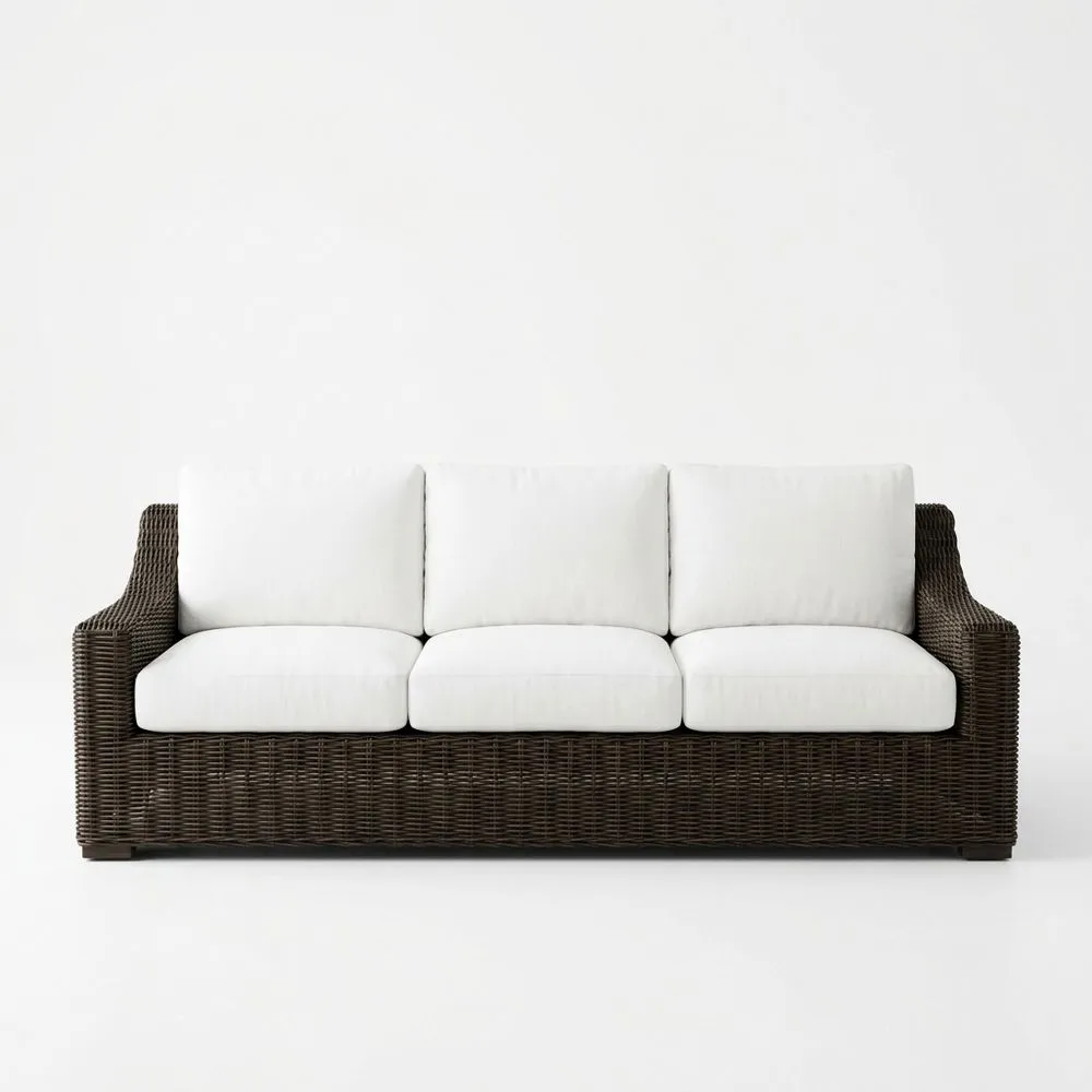 Sofá de 3 plazas de ratán sintético y cojines de poliéster blanco