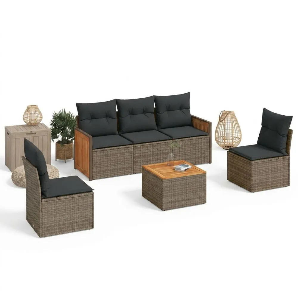 Conjunto de Muebles de Jardín de Ratán Sintético con Cojines Negros