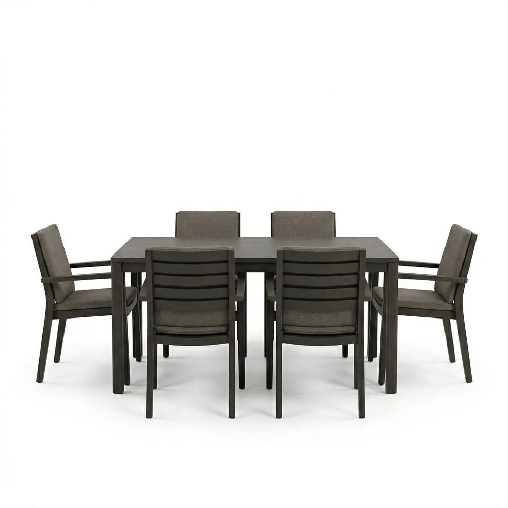 Conjunto de Comedor Exterior de Aluminio Gris con Mesa y 6 Sillas