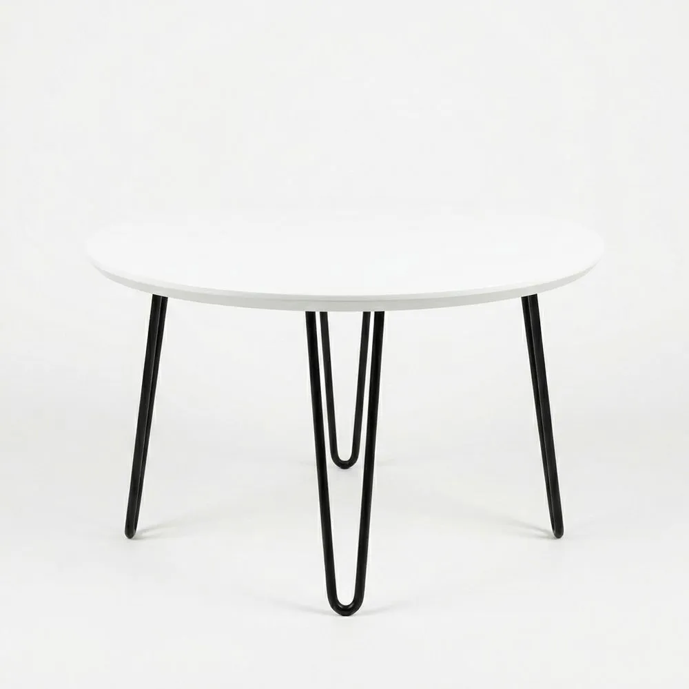 Mesa redonda MDF blanco patas de acero negro 50 (diámetro) x 45 (altura) cm