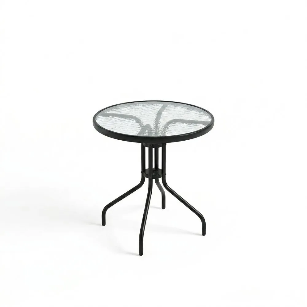Mesa redonda de vidrio templado y estructura de acero, diámetro 60 cm