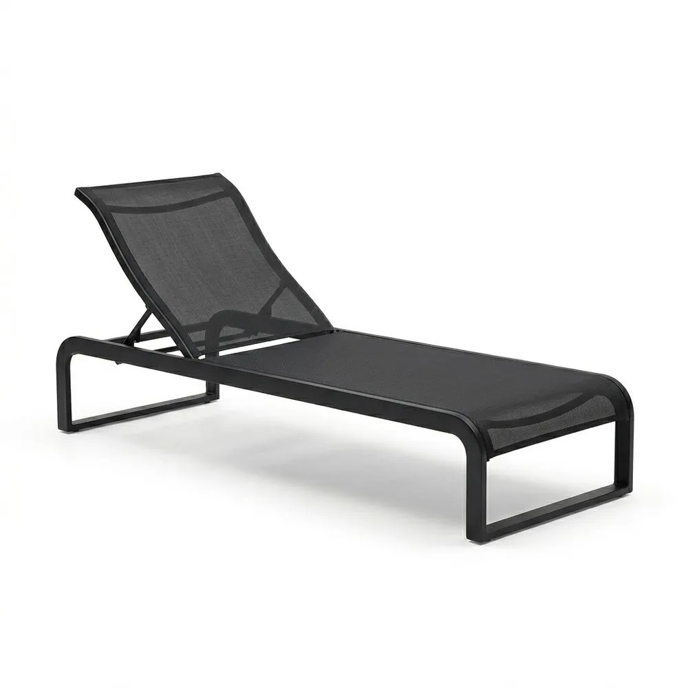 Tumbona de aluminio y tela de malla negra 200x65x33 (largo x ancho x alto) cm