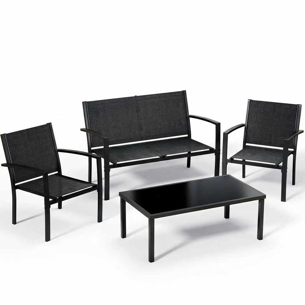 Juego de Muebles de Jardín en Aluminio Negro con Sillas y Mesa