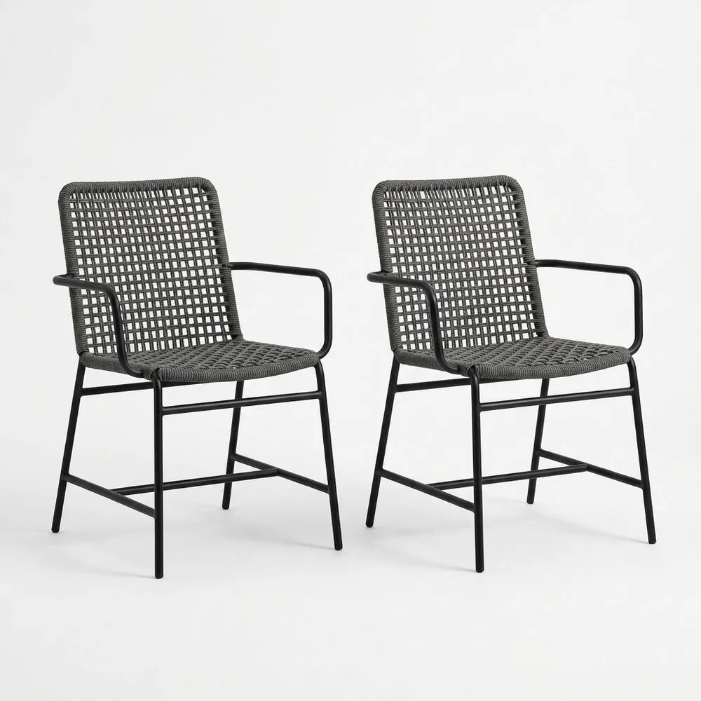 Juego de 2 Sillas de Exterior de Cuerda Antracita con Estructura de Acero