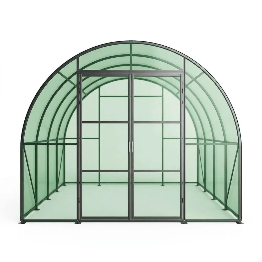 Invernadero de aluminio y policarbonato 300x200x200 (largo x ancho x alto) cm con puerta corredera Verde