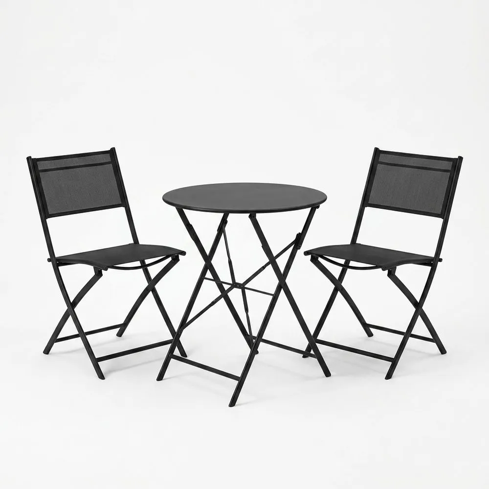 Juego de mesa y sillas de jardín de acero plegable en negro