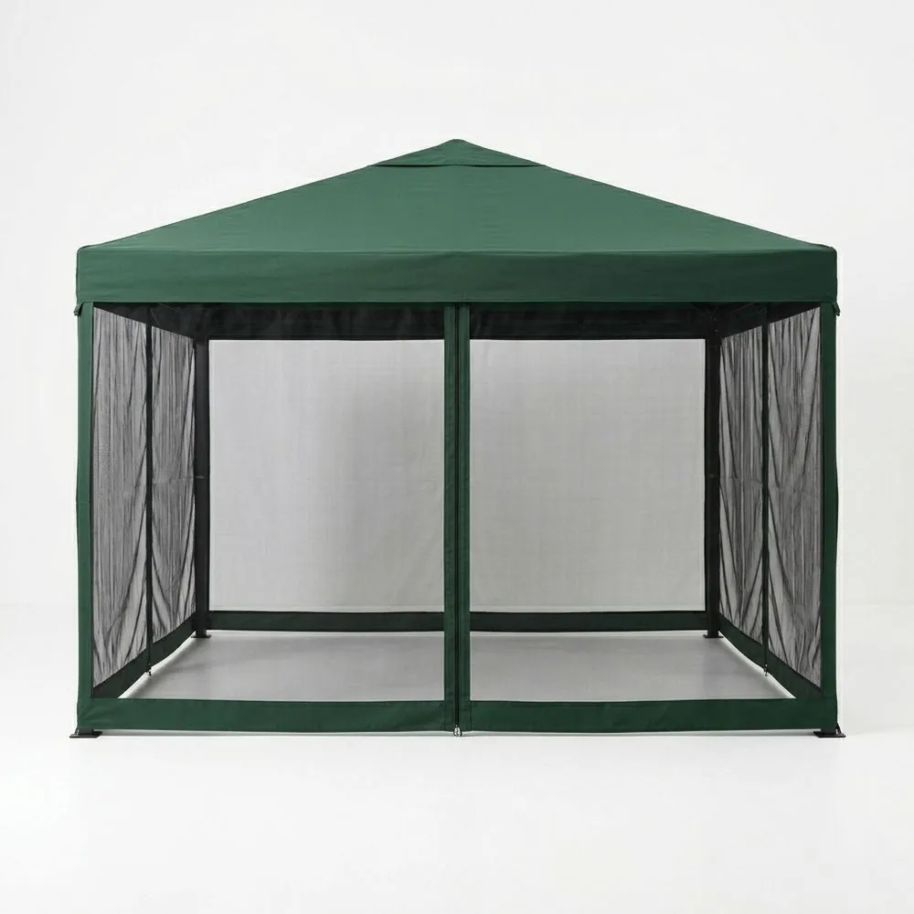 Pabellón de Jardín de Poliéster y Acero Recubierto Verde 300x300 (longitud x anchura) cm
