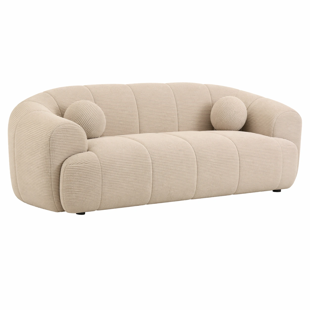 3-Seater Curved Sofa in Ribbed Fabric with Contemporary Design and Decorative Cushions