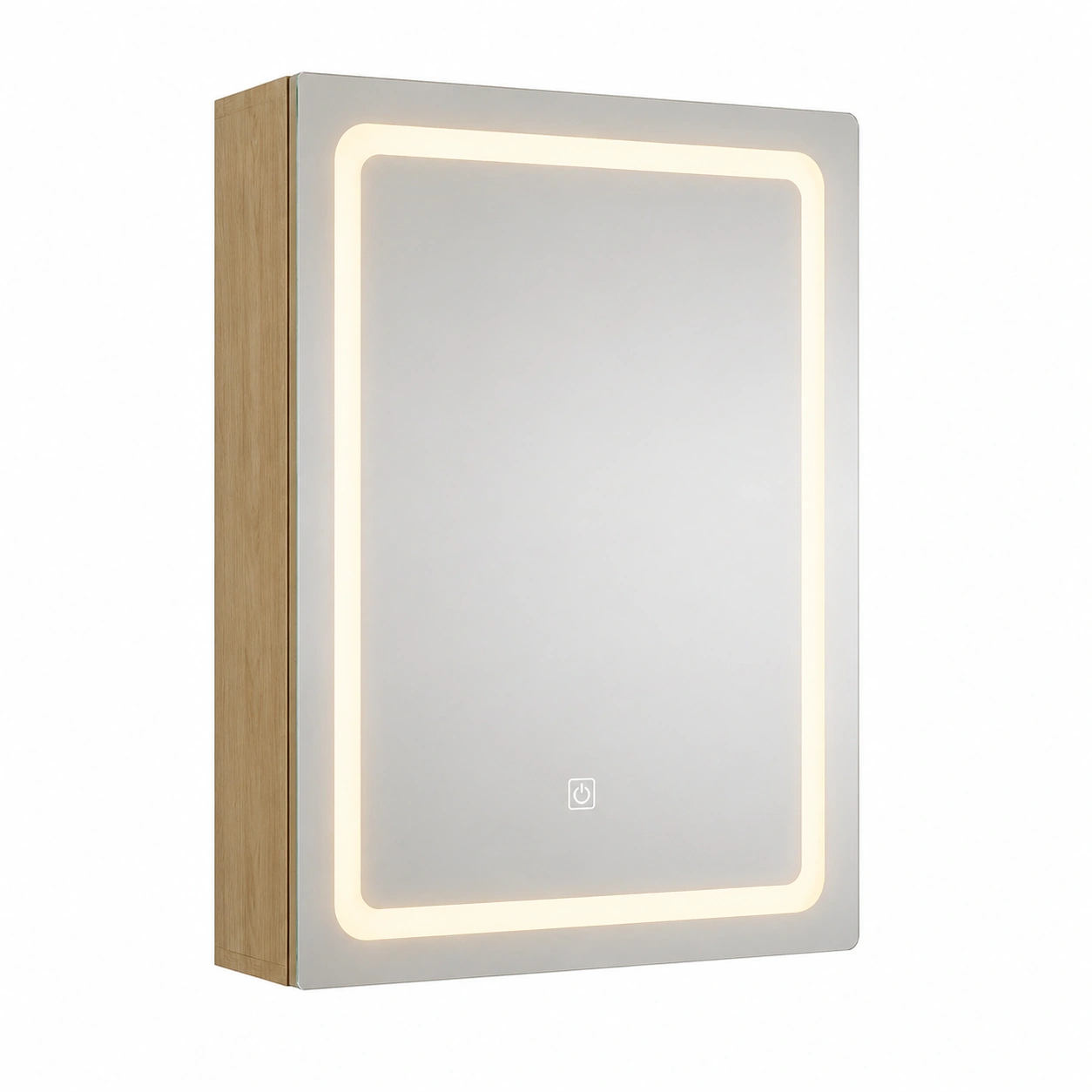 Modern LED Bathroom Cabinet with Mirror, 60x60 cm, White and Natural Wood Finish